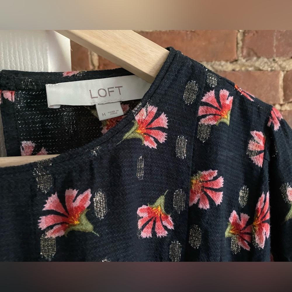 Loft Floral Shimmer Pleated Shoulder Blouse - Picture 4 of 9